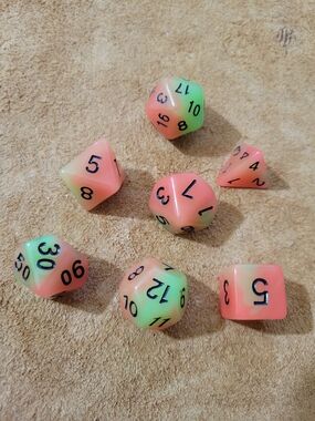 Neon Peach & Lime Gradient RPG Dice Set